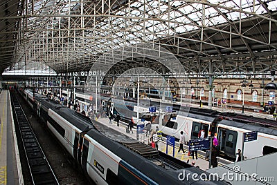 Trains at platforms Manchester Piccadilly station Editorial Stock Photo