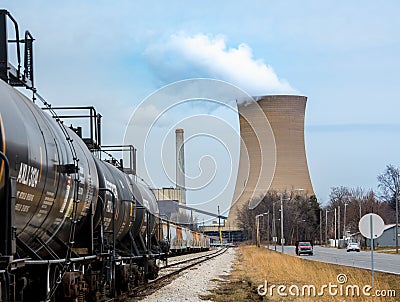 Trains providing resources to the Nuclear power facility Editorial Stock Photo