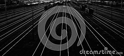 Trains in the railway station black and white background Stock Photo