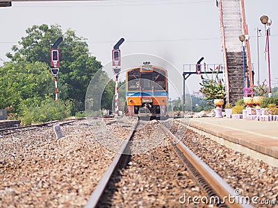 Trains running on rails Editorial Stock Photo