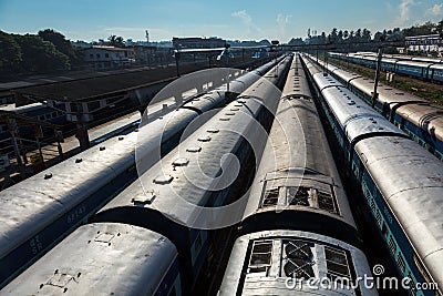 Trains at train station. Trivandrum, India Stock Photo
