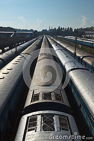 Trains at train station. Trivandrum, Kerala, India Stock Photo
