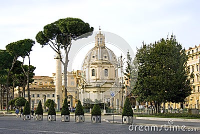 Trajan's column the Church of St. Mary the forum of Trajan Stock Photo