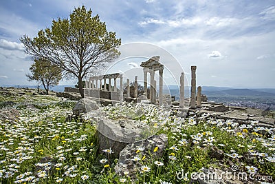 Trajan Temple columns in ancient city of Pergamon, Turkey Stock Photo