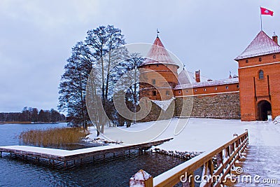 Trakai Castle in winter - Island castle Stock Photo