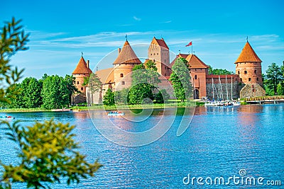 Trakai Medieval gothic Island castle in Galve lake - Lithuania Stock Photo