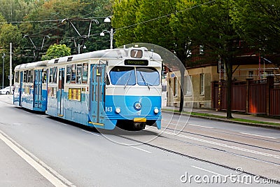 Tram at Aschebergsgatan street Editorial Stock Photo