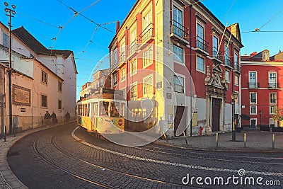 Tram carriage in the city centre of Lisbon Editorial Stock Photo