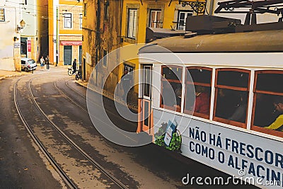 tram carriage in the city centre of Lisbon Editorial Stock Photo