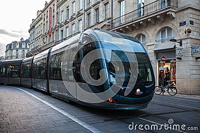 Tram in the center of Bordeaux in France Editorial Stock Photo