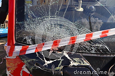 Tram crash damage Stock Photo