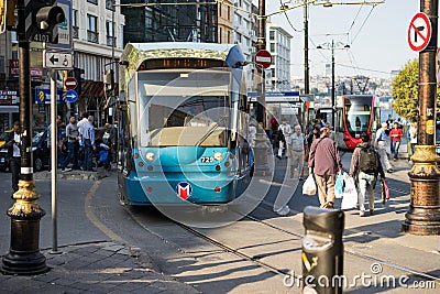 Tram in downtown in Istanbul Editorial Stock Photo