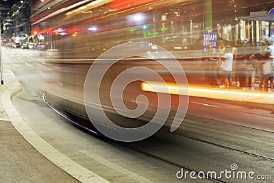 The Tram of Milan city, summer night. Color image Editorial Stock Photo