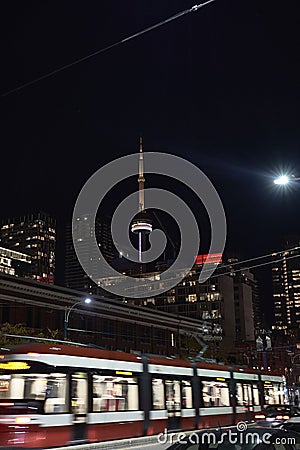 Tramway at night long exposure Editorial Stock Photo