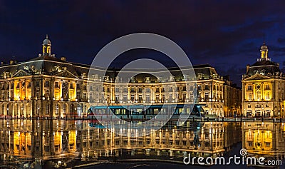 Tram on Place de la Bourse in Bordeaux Stock Photo