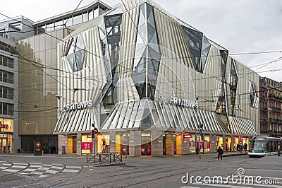 Tram at place Homme de Fer in Strasbourg, France Editorial Stock Photo