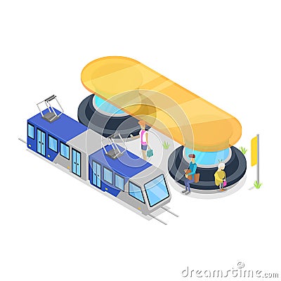 Tram stop isometric 3D icon Vector Illustration