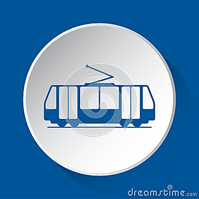 Tram, streetcar - simple blue icon on white button Vector Illustration