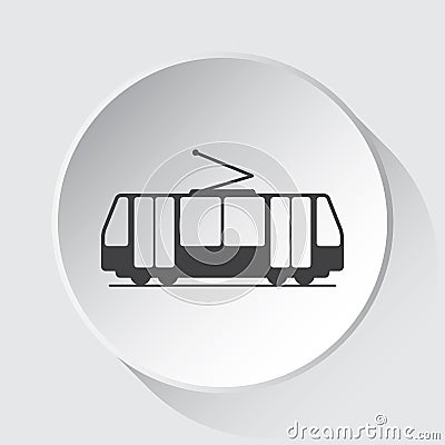 Tram, streetcar - simple gray icon on white button Vector Illustration