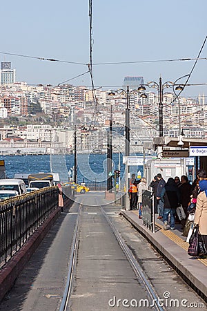 Tram Tracks Lead to the Waters Edge Editorial Stock Photo