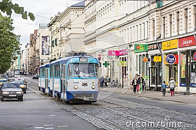 Tramcar in traffic Riga Editorial Stock Photo