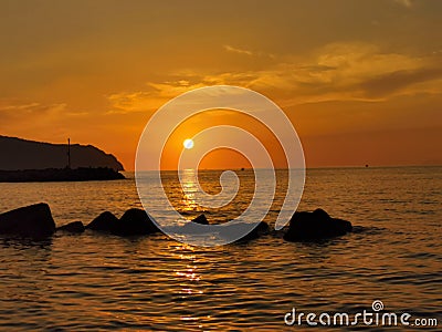 Tramonto sul tirreno /Sicilia/furnari Stock Photo