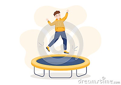 Trampoline Illustration with Youth Jumping On a Trampolines in Hand Drawn Flat Cartoon Summer Outdoor Activity Background Template Vector Illustration