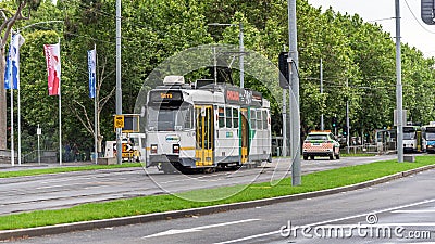 Trams are a major form of public transport in Melbourne. The network consists of 250 kilometres of double track, 493 trams, 24 Editorial Stock Photo