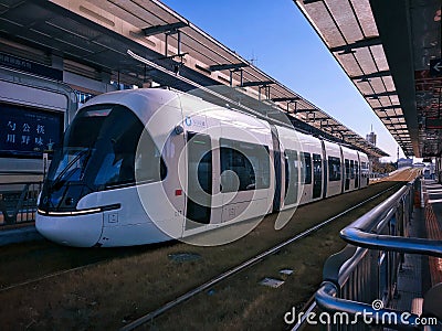 trams running through the city in Wuhan Editorial Stock Photo