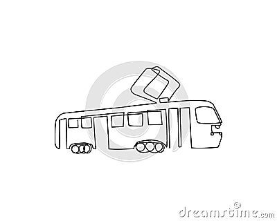 Tramway continuous line drawing. One line art of tram, streetcar. Vector Illustration