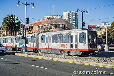 Tramway passing on the Embarcadero road Editorial Stock Photo