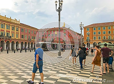 Place Massena with tram, Nice, South of France Editorial Stock Photo