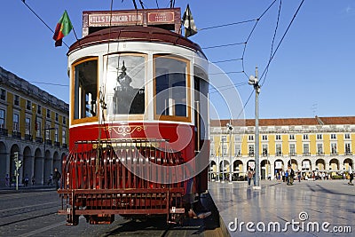 Tramway in Praca do Commercio Editorial Stock Photo