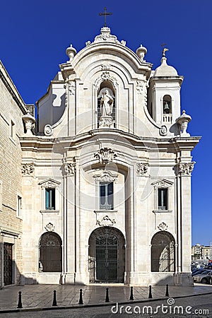 Trani, Italy - Facade of the St. Therese Church - Chiesa di Santa Teresa - at the Piazza Sedile San Marco square in Trani old town Editorial Stock Photo