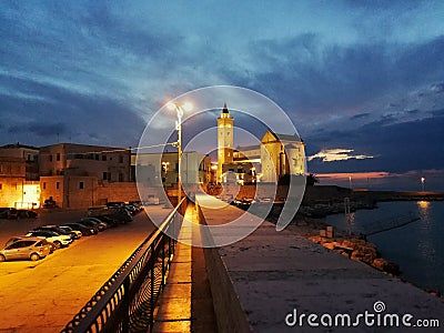 Trani - Night view of the cathedral from the pier Editorial Stock Photo