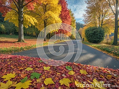 Tranquil Autumn A Serenade of Colorful Leaves.AI Generated Stock Photo