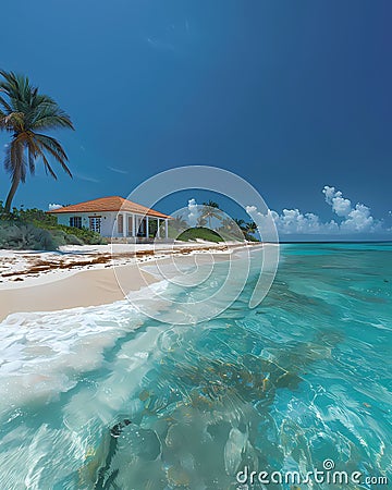 Tranquil Beachside Masterpiece: Vibrant Painting Depicting Turks and Caicos Islands, North America Stock Photo