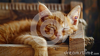 Tranquil cat napping peacefully in cozy barn loft, creating a serene and calming scene Stock Photo