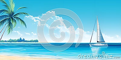 Tranquil Coastal Escape, Seaside Serenity with Blue Sea Views, a Serene Summer Setting Stock Photo