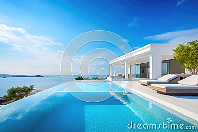 Tranquil Coastal Retreat: Close-Up of a Luxurious Home Swimming Pool. Stock Photo