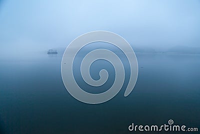 Tranquil Dawn, Island, River Stock Photo