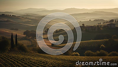 Tranquil dawn in Italian vineyard, rustic cottage generated by AI Stock Photo
