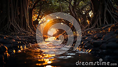 Tranquil dusk, nature beauty illuminated by vanishing sunlight generated by AI Stock Photo
