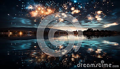 The tranquil dusk reflects the beauty of nature celebration generated by AI Stock Photo