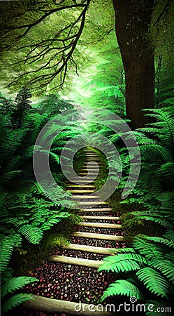 Tranquil Forest Pathway illustration Artificial Intelligence artwork generated Cartoon Illustration
