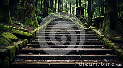 Tranquil Forest: A Serene Set of Steps Amidst Nature Stock Photo