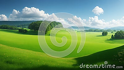 Tranquil green golf course set in beautiful landscaped environment. Stock Photo