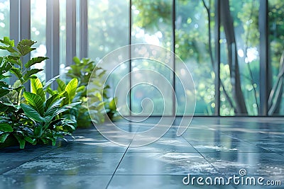 Concept Greenery, Office Decor, Tranquility, Wellness, Work Environment Tranquil Green Office Haven Stock Photo