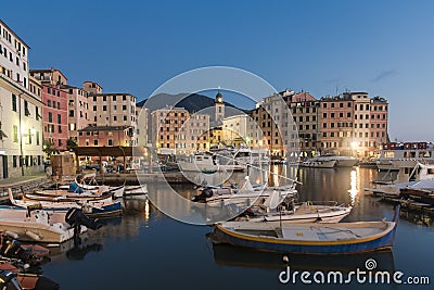 Tranquil harbor with fishing boats, Camogli, Italy Editorial Stock Photo