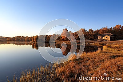 Tranquil lake in autumn Stock Photo